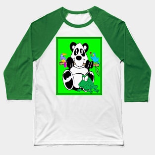 Comic Animation Abstract Panda, Birds and Frog Print Baseball T-Shirt